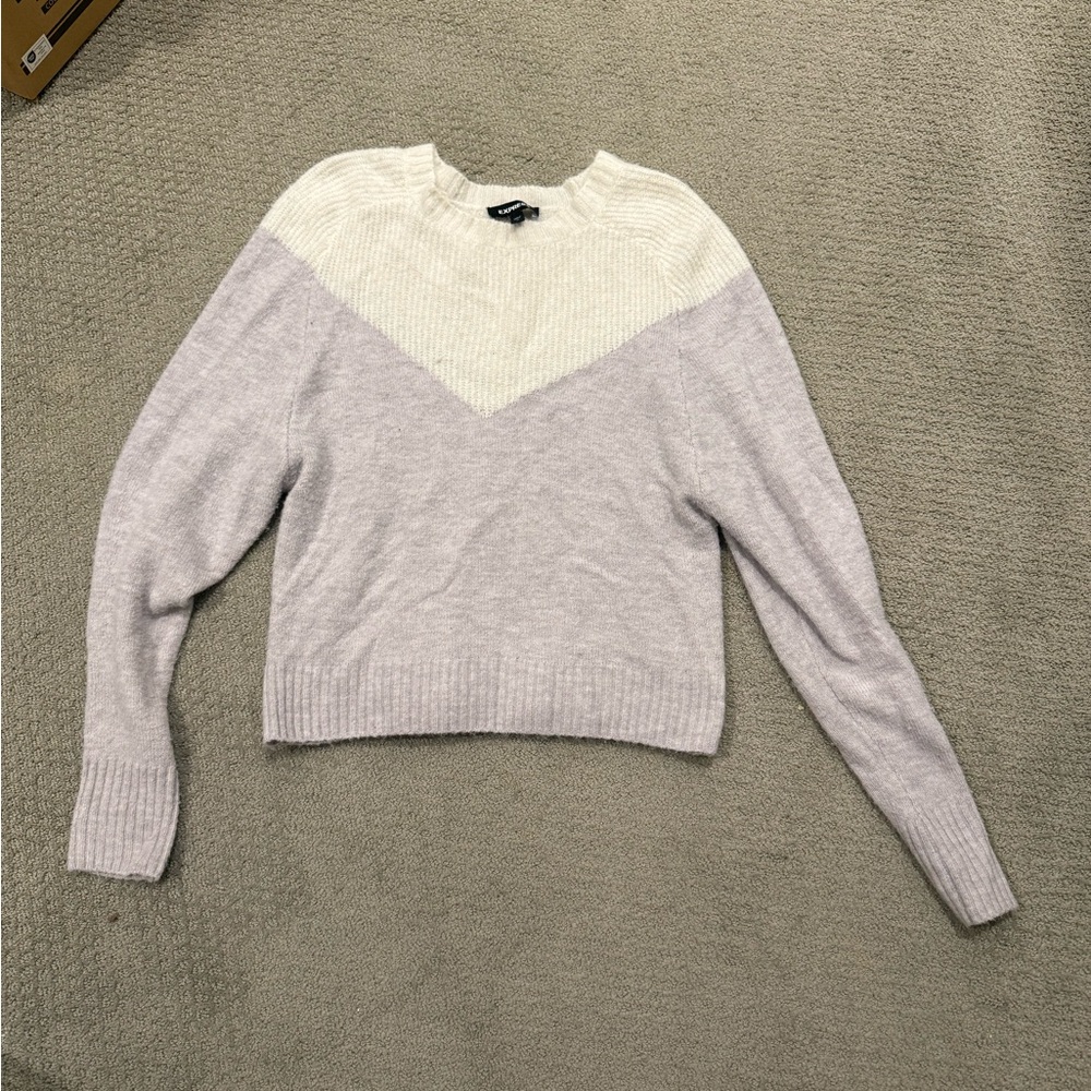 Express Cream and Purple Crew Neck Sweater